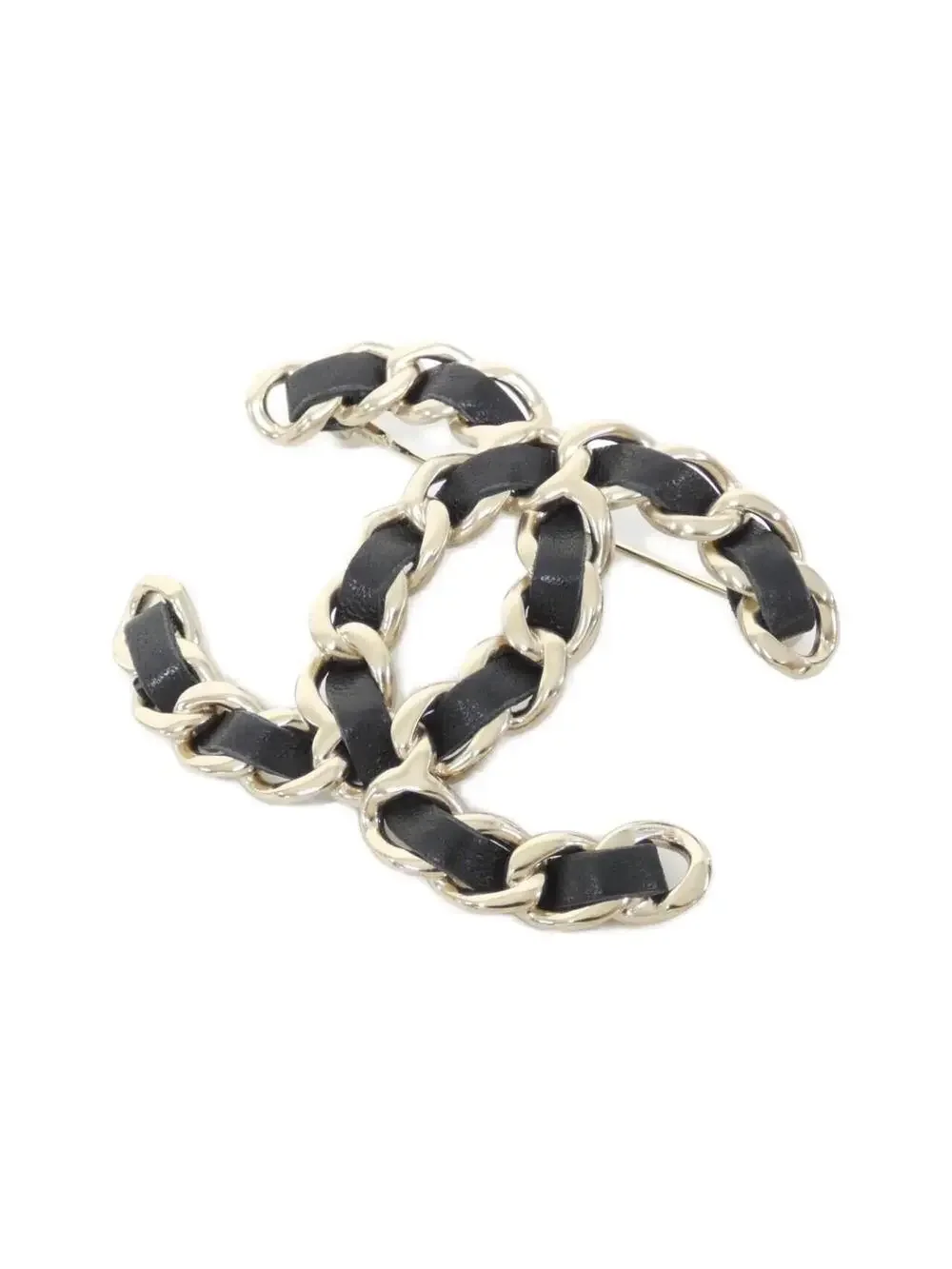 Chanel Brooch Leather Black And Gold #287968C11B